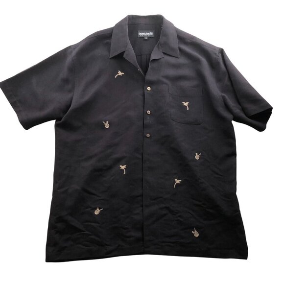 Ocean Pacific Mens Shirt Size XL Short Sleeve Black Palm Tree Embroidered Casual - Picture 1 of 11